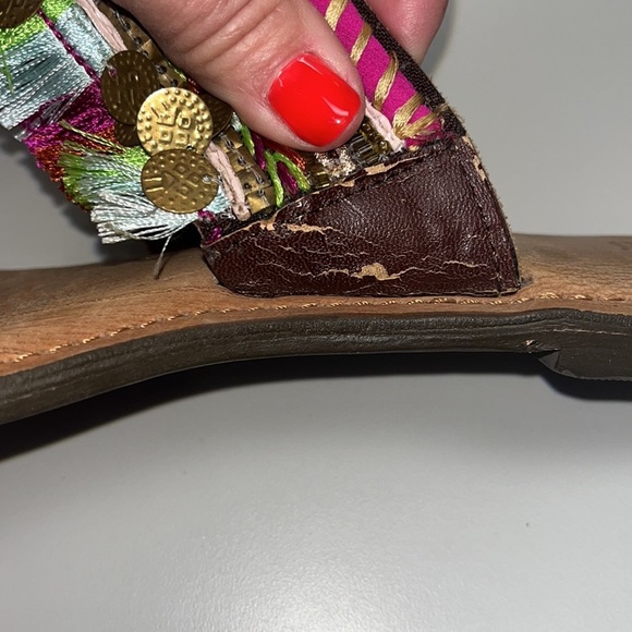 Anthropologie Z&L boho coin embellished fringe style leather flip flops size 39 - Picture 15 of 16